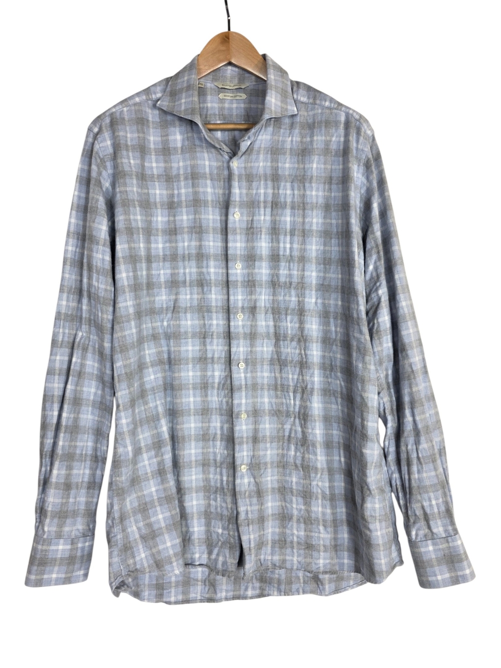 Suitsupply Flannel Light Blue & White Plaid Casual Button-Down Shirt